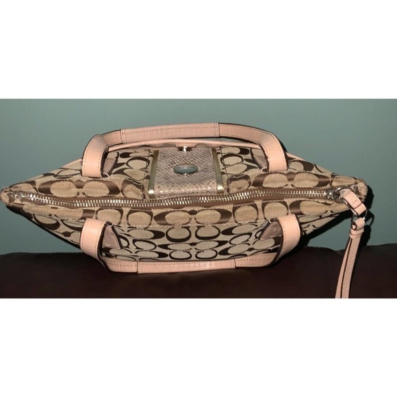 COACH SIGNATURE STRIPE PYTHON KHAKI TOTE - Picture 4 of 12